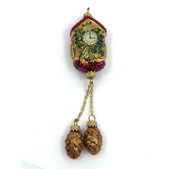 Lauscha Other - Lauscha Blown Glass Cuckoo Clock Christmas Ornament Germany Pinecone Chain VTG
